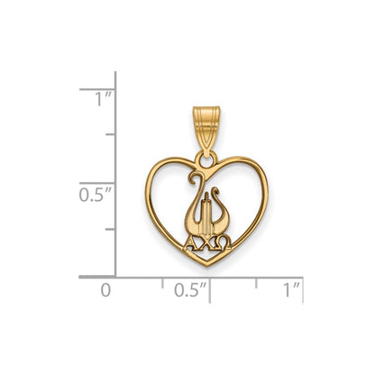 Gold Plated Sterling Silver Logoart Alpha Chi Omega Sorority Symbol Heart Pendant