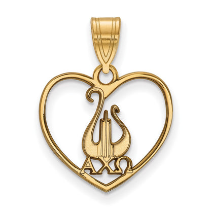 Gold Plated Sterling Silver Logoart Alpha Chi Omega Sorority Symbol Heart Pendant