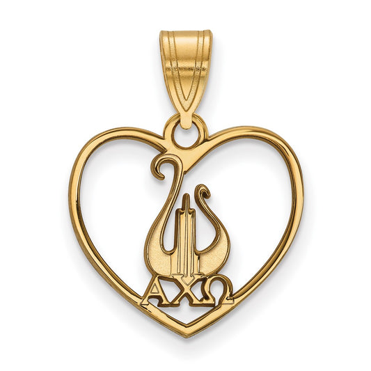Gold Plated Sterling Silver Logoart Alpha Chi Omega Sorority Symbol Heart Pendant