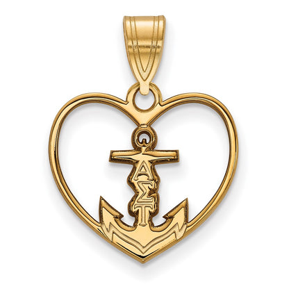 Gold Plated Sterling Silver Logoart Alpha Sigma Tau Sorority Symbol Heart Pendant