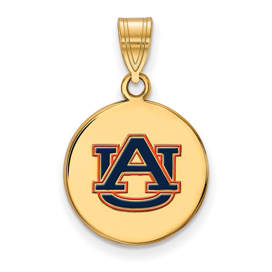 Gold Plated Sterling Silver Logoart Auburn University Medium Enameled Disc Pendant