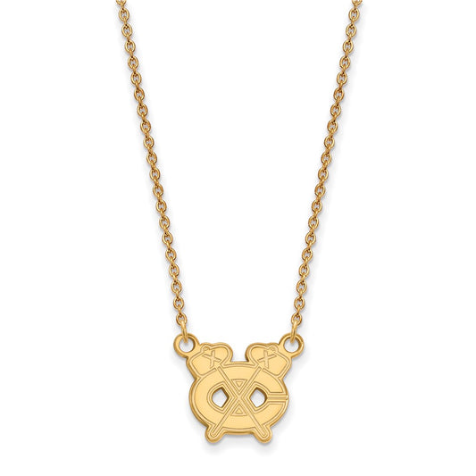 14K Yellow Gold Nhl Logoart Chicago Blackhawks Letter C And Tomahawk Small Pendant 18 Inch Necklace