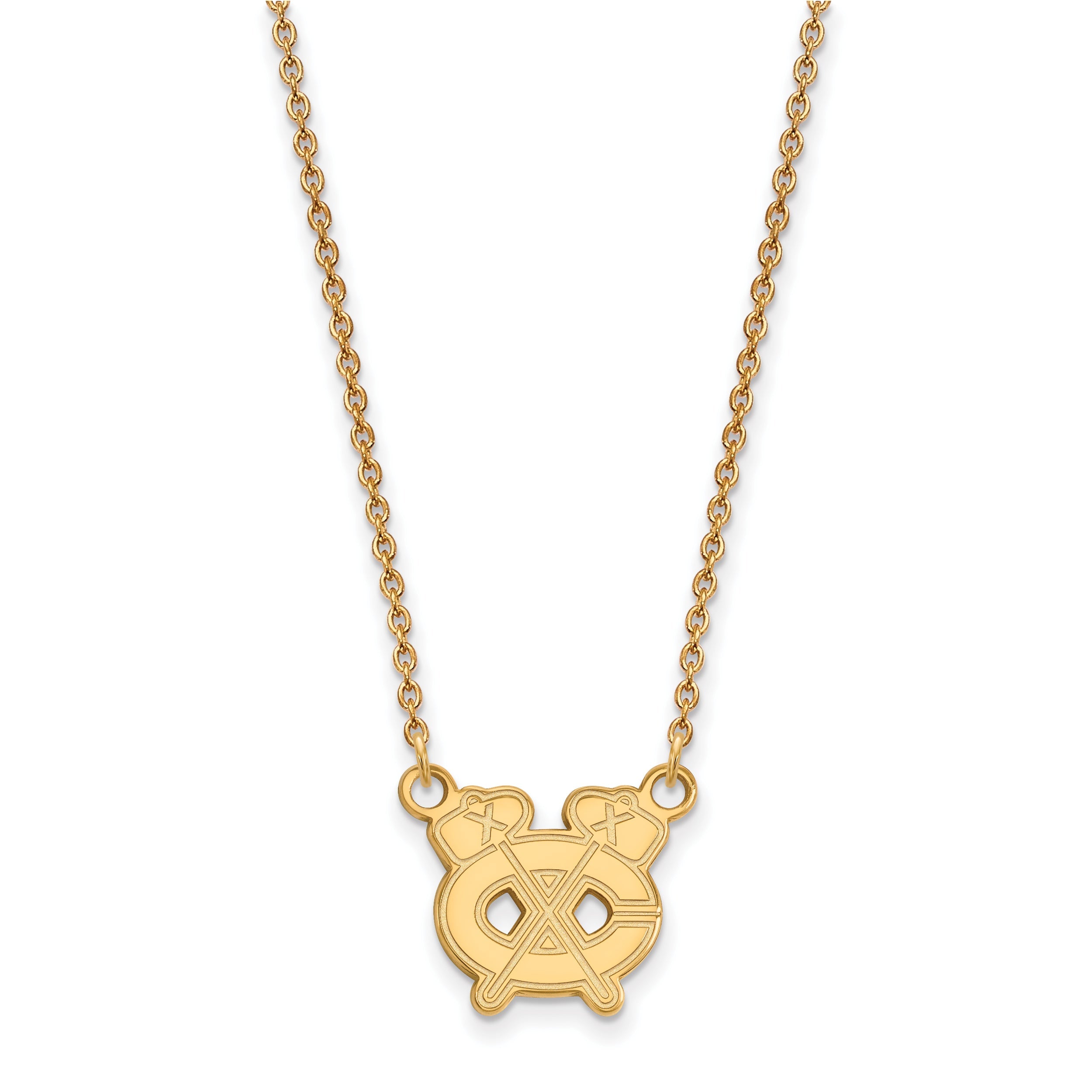 Gold Plated Sterling Silver Nhl Logoart Chicago Blackhawks Letter C And Tomahawk Small Pendant 18 Inch Necklace