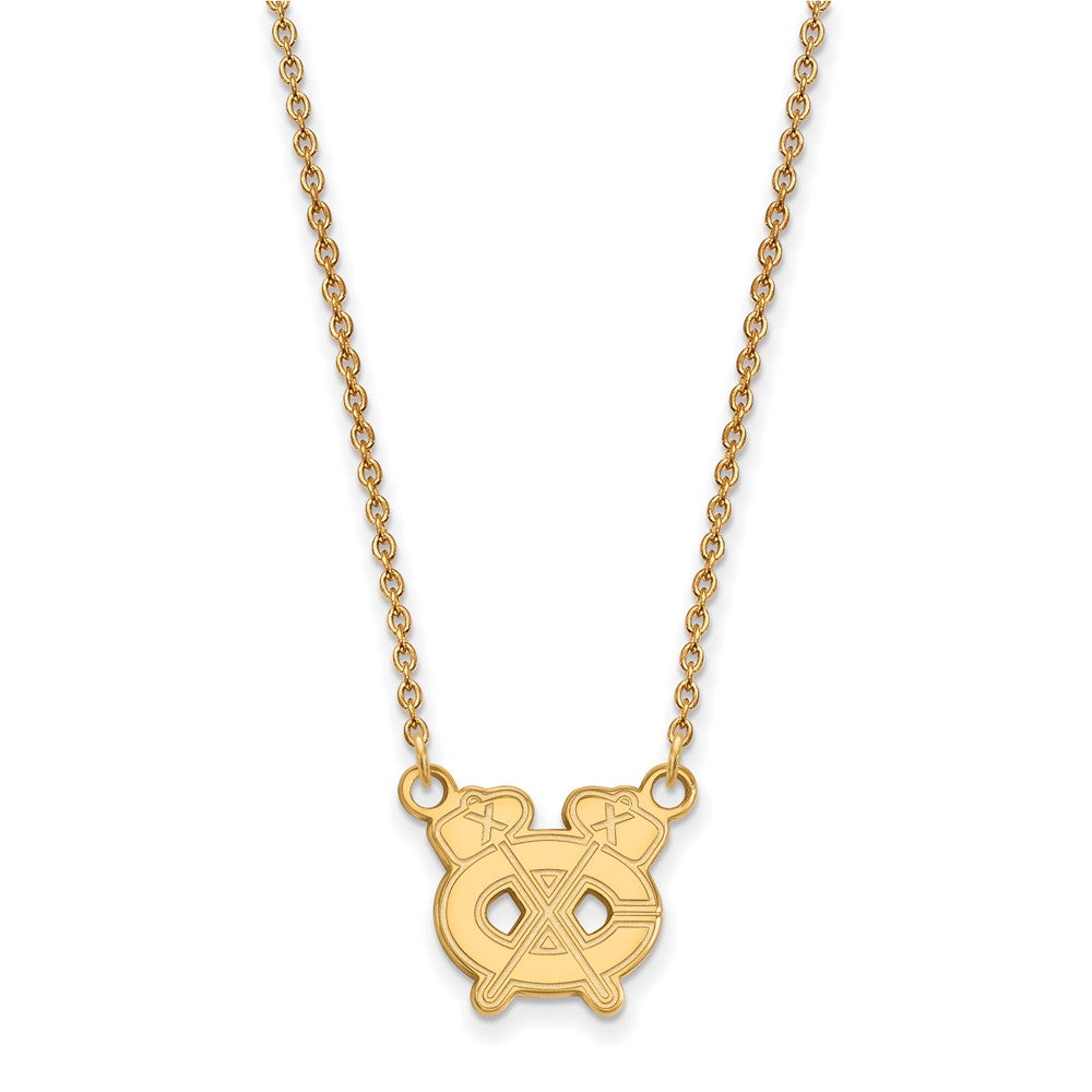 10K Yellow Gold Nhl Logoart Chicago Blackhawks Letter C And Tomahawk Small Pendant 18 Inch Necklace