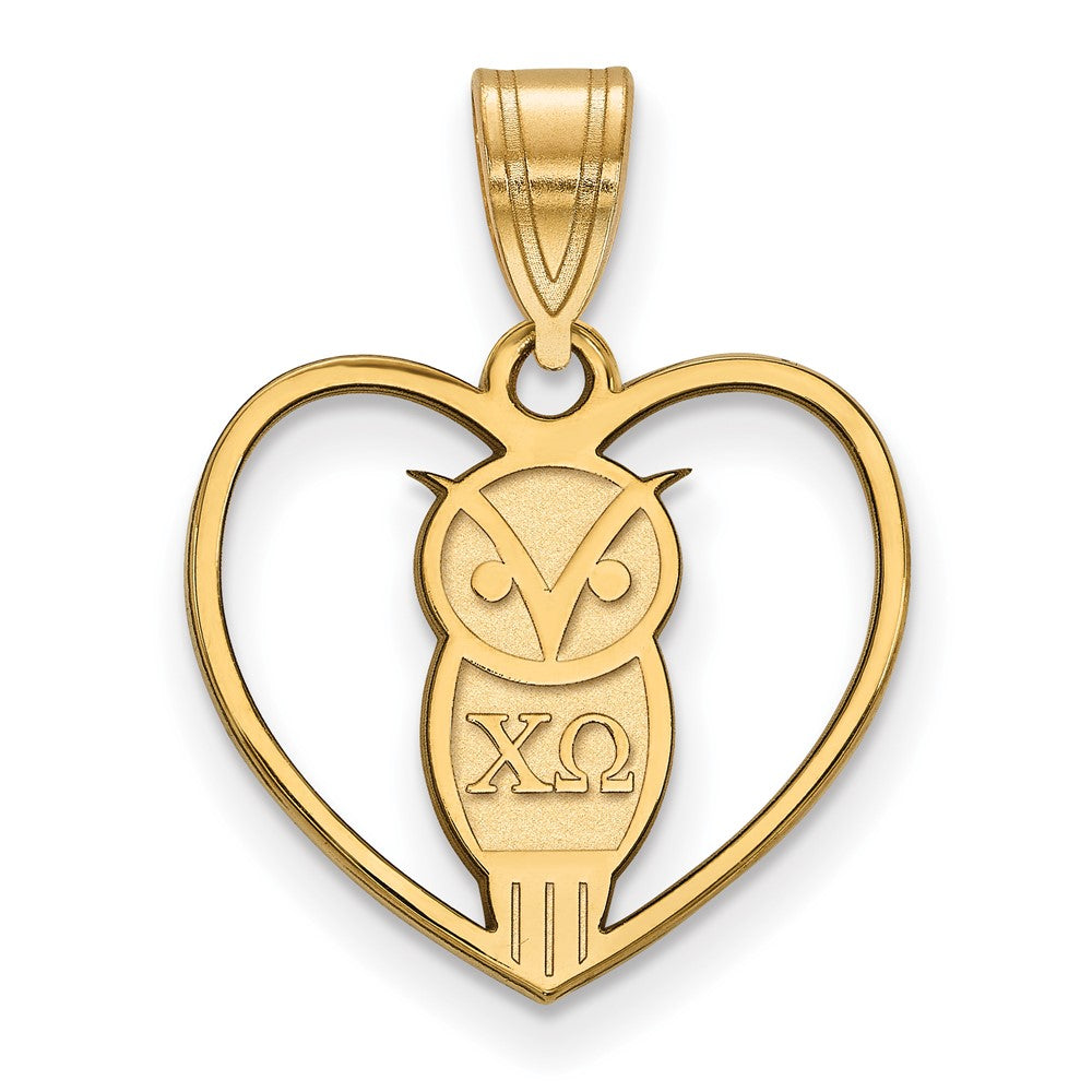 Gold Plated Sterling Silver Logoart Chi Omega Sorority Symbol Heart Pendant