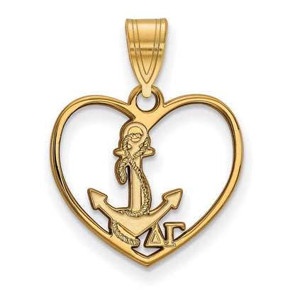 Gold Plated Sterling Silver Logoart Delta Gamma Sorority Symbol Heart Pendant