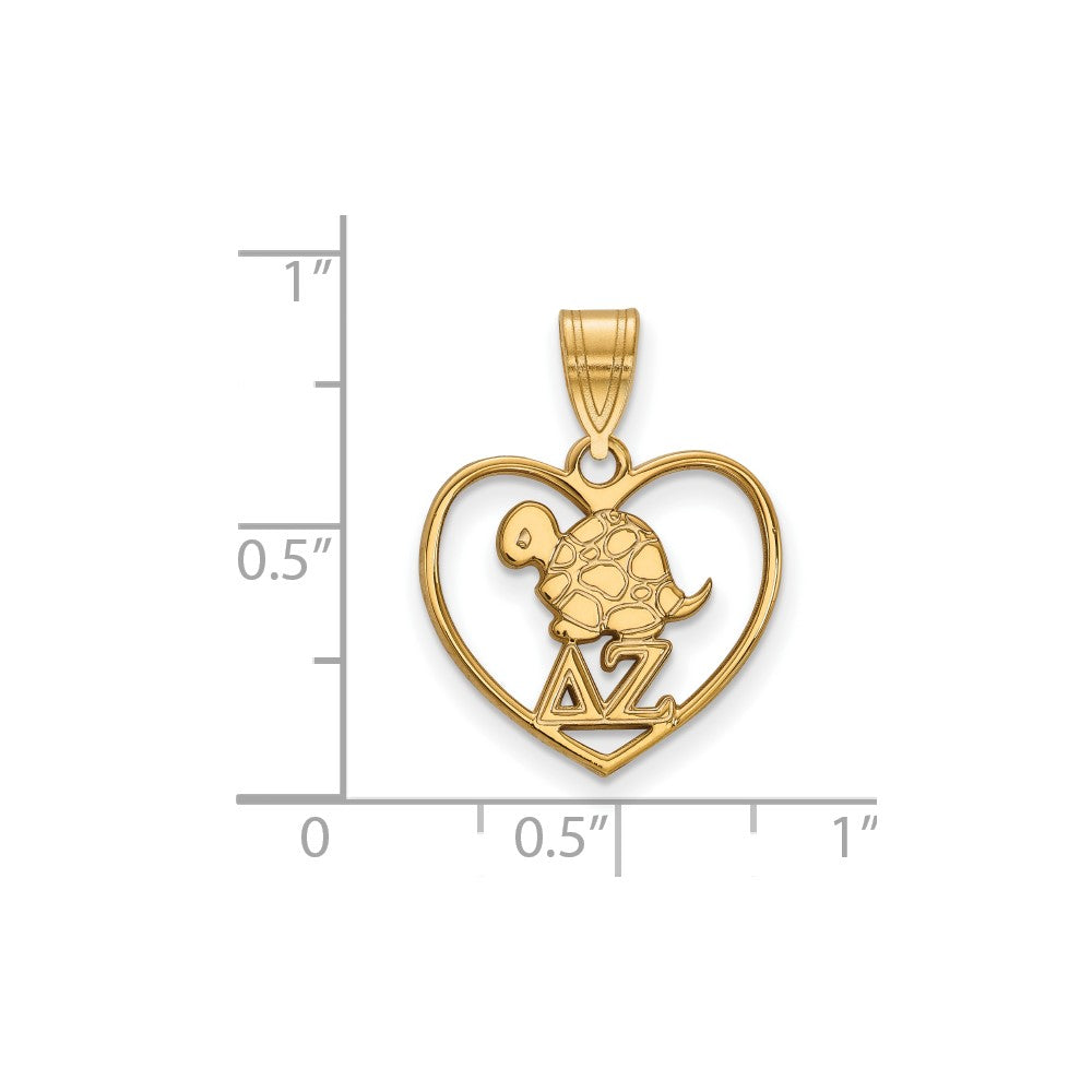 Gold Plated Sterling Silver Logoart Delta Zeta Sorority Symbol Heart Pendant