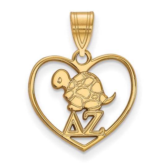 Gold Plated Sterling Silver Logoart Delta Zeta Sorority Symbol Heart Pendant