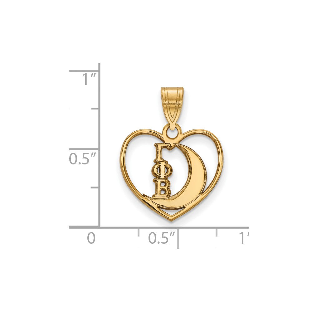 Gold Plated Sterling Silver Logoart Gamma Phi Beta Sorority Symbol Heart Pendant