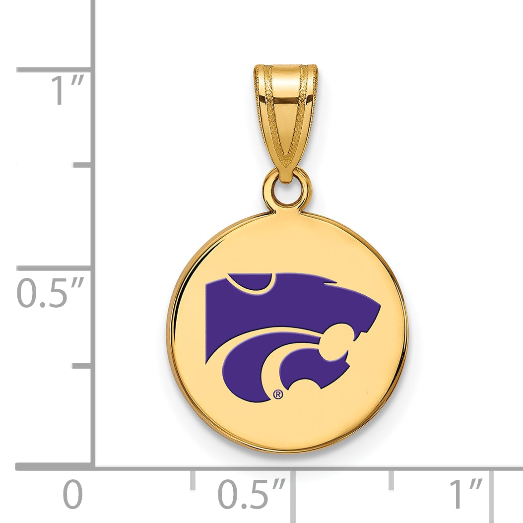 Gold Plated Sterling Silver Logoart Kansas State U Medium Enameled Disc Pendant