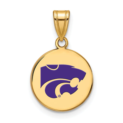 Gold Plated Sterling Silver Logoart Kansas State U Medium Enameled Disc Pendant