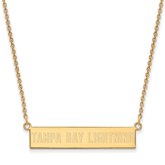 Gold Plated Sterling Silver Nhl Logoart Tampa Bay Lightning Small Bar 18 Inch Necklace
