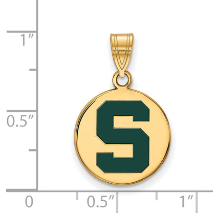Gold Plated Sterling Silver Logoart Michigan State U Medium Enameled Disc Pendant