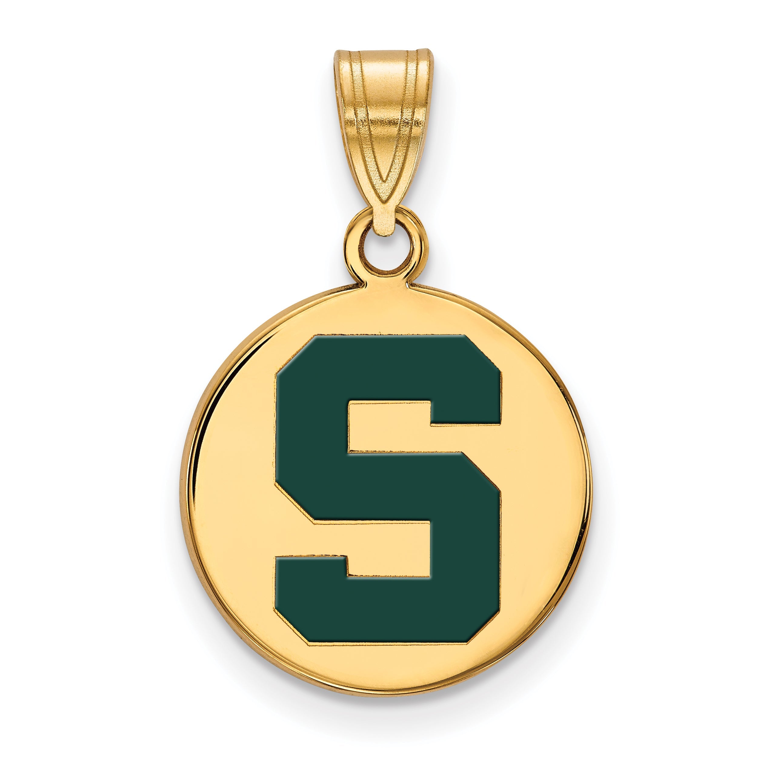 Gold Plated Sterling Silver Logoart Michigan State U Medium Enameled Disc Pendant