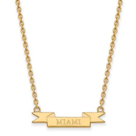 Gold Plated Sterling Silver Logoart Miami University Ohio Small Banner Pendant 18 Inch Necklace