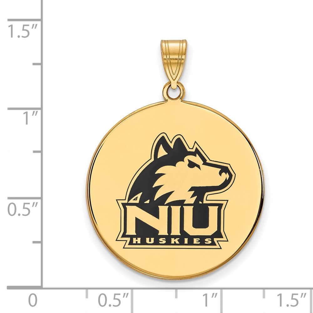 Gold Plated Sterling Silver Logoart Northern Illinois University N I U Huskies Extra Large Enameled Disc Pendant