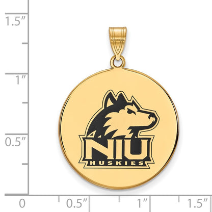 Gold Plated Sterling Silver Logoart Northern Illinois University N I U Huskies Extra Large Enameled Disc Pendant