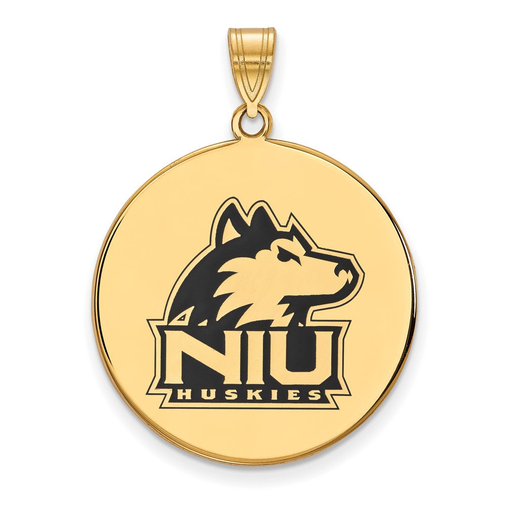 Gold Plated Sterling Silver Logoart Northern Illinois University N I U Huskies Extra Large Enameled Disc Pendant