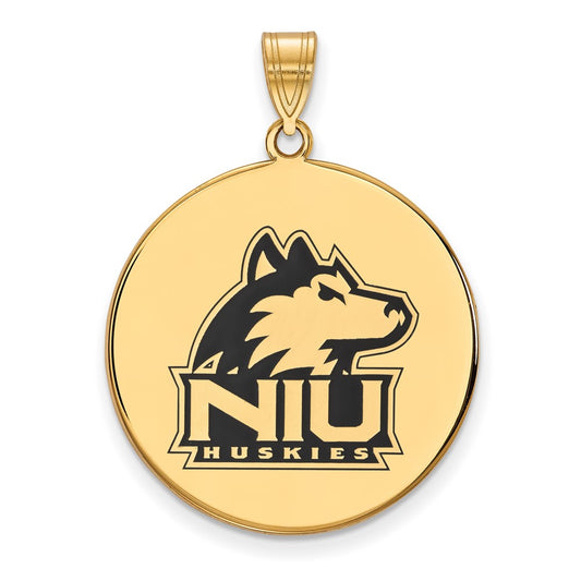 Gold Plated Sterling Silver Logoart Northern Illinois University N I U Huskies Extra Large Enameled Disc Pendant