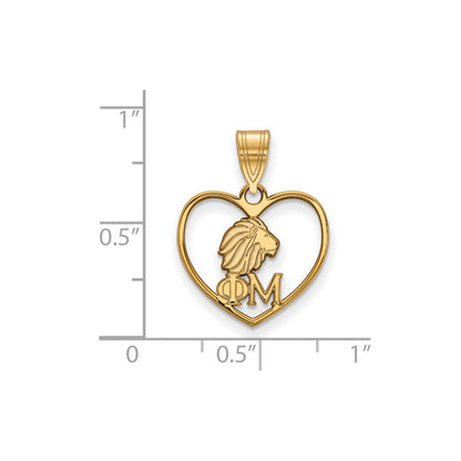 Gold Plated Sterling Silver Logoart Phi Mu Sorority Symbol Heart Pendant