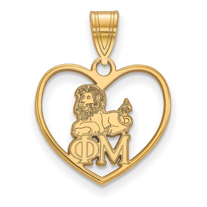 Gold Plated Sterling Silver Logoart Phi Mu Sorority Symbol Heart Pendant