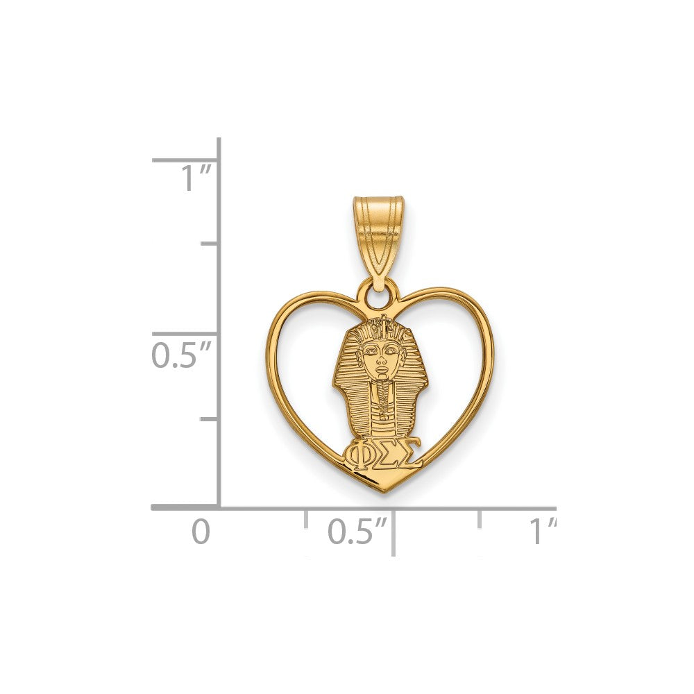 Gold Plated Sterling Silver Logoart Phi Sigma Sorority Symbol Heart Pendant