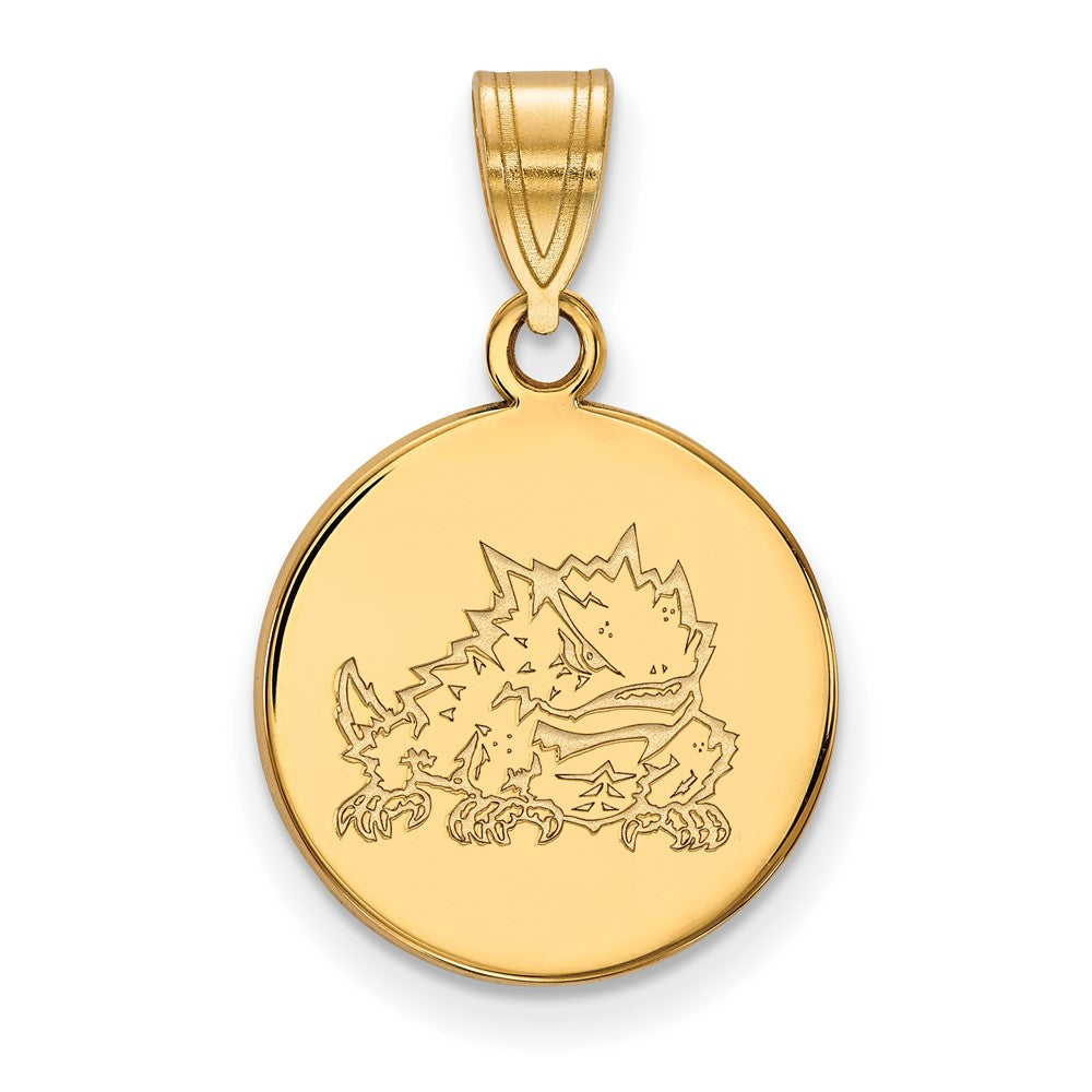 10K Yellow Gold Logoart Texas Christian University Horned Frog Medium Disc Pendant