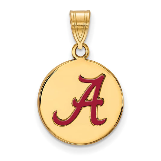 Gold Plated Sterling Silver Logoart University Of Alabama Letter A Medium Enameled Disc Pendant