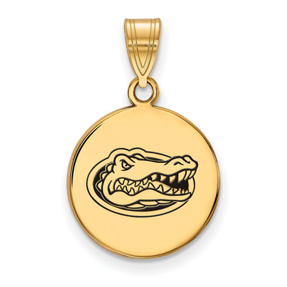 Gold Plated Sterling Silver Logoart University Of Florida Gator Medium Enameled Disc Pendant