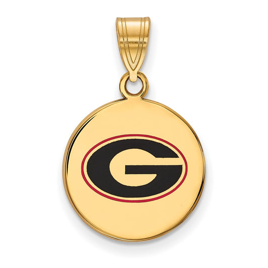 Gold Plated Sterling Silver Logoart University Of Georgia Letter G Medium Enameled Disc Pendant