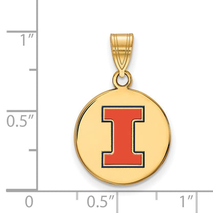 Gold Plated Sterling Silver Logoart University Of Illinois Letter I Medium Enameled Disc Pendant