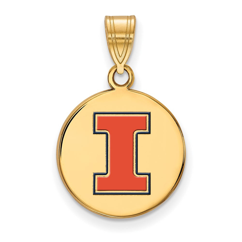 Gold Plated Sterling Silver Logoart University Of Illinois Letter I Medium Enameled Disc Pendant