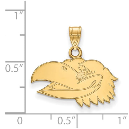 10K Yellow Gold Logoart University Of Kansas Jayhawk Small Pendant