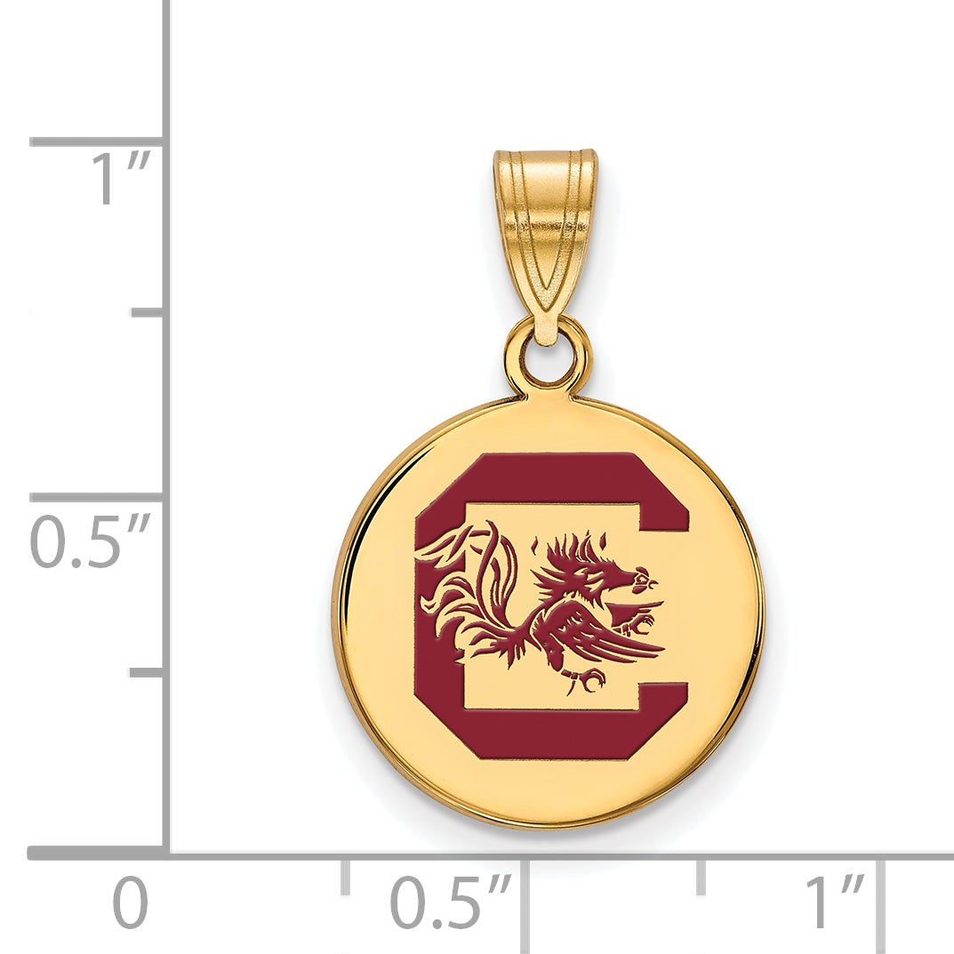 Gold Plated Sterling Silver Logoart University Of South Carolina Medium Enameled Disc Pendant