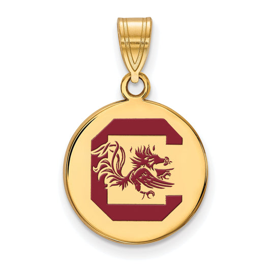 Gold Plated Sterling Silver Logoart University Of South Carolina Medium Enameled Disc Pendant