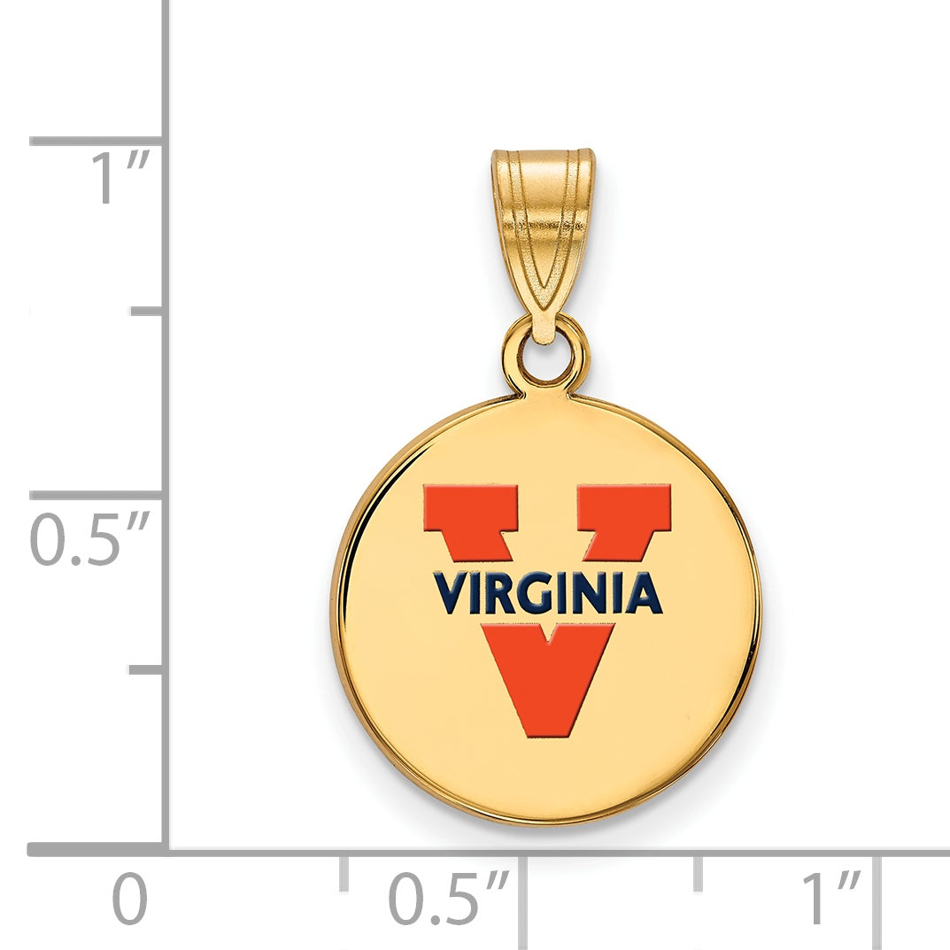 Gold Plated Sterling Silver Logoart University Of Virginia Medium Enameled Disc Pendant