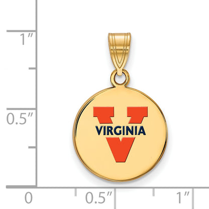 Gold Plated Sterling Silver Logoart University Of Virginia Medium Enameled Disc Pendant