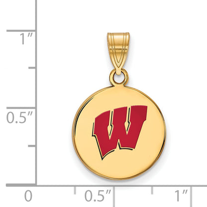 Gold Plated Sterling Silver Logoart University Of Wisconsin Letter W Medium Enameled Disc Pendant