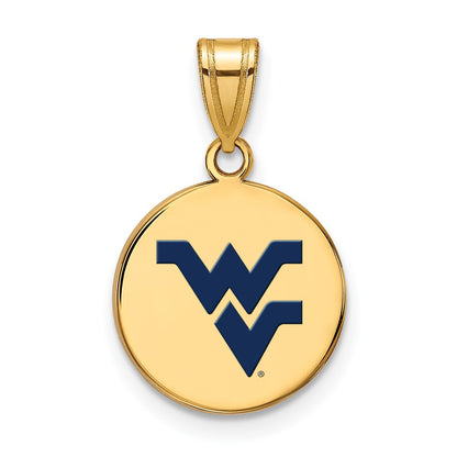 Gold Plated Sterling Silver Logoart West Virginia University W V Medium Enameled Disc Pendant