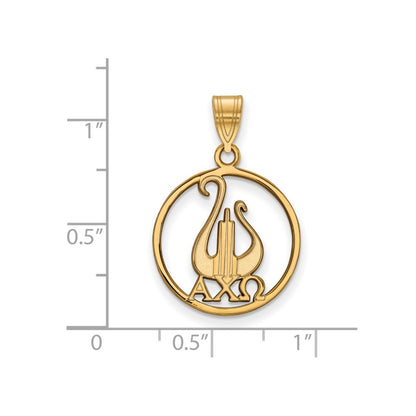 Gold Plated Sterling Silver Logoart Alpha Chi Omega Sorority Symbol Large Circle Pendant