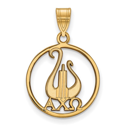 Gold Plated Sterling Silver Logoart Alpha Chi Omega Sorority Symbol Large Circle Pendant