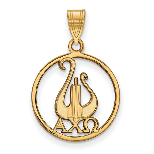Gold Plated Sterling Silver Logoart Alpha Chi Omega Sorority Symbol Large Circle Pendant