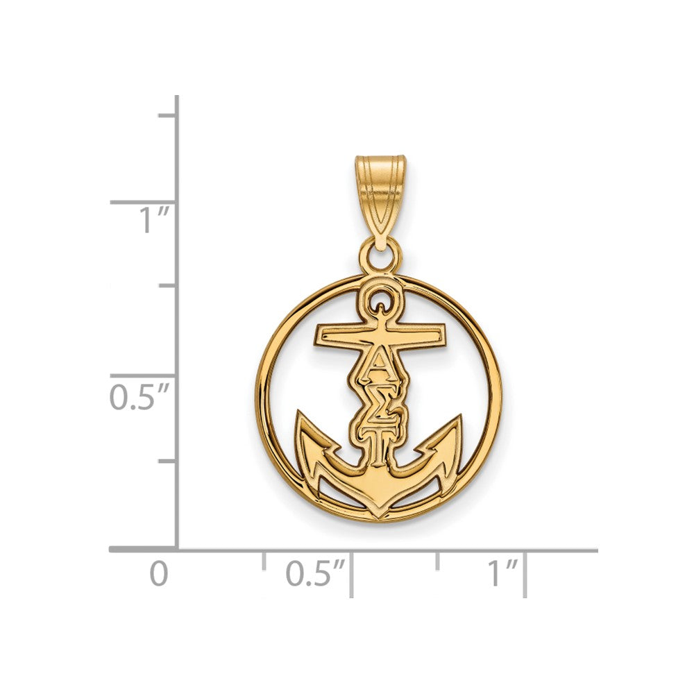 Gold Plated Sterling Silver Logoart Alpha Sigma Tau Sorority Symbol Medium Circle Pendant