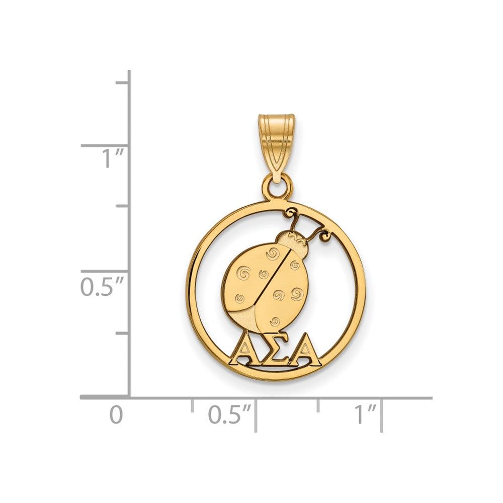 Gold Plated Sterling Silver Logoart Alpha Sigma Sorority Symbol Medium Circle Pendant