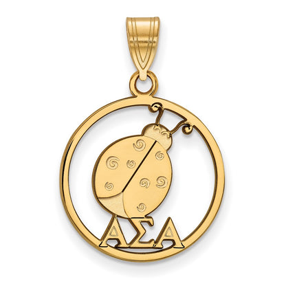 Gold Plated Sterling Silver Logoart Alpha Sigma Sorority Symbol Medium Circle Pendant