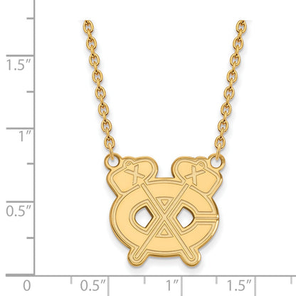 Gold Plated Sterling Silver Nhl Logoart Chicago Blackhawks Letter C And Tomahawk Large Pendant 18 Inch Necklace