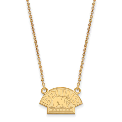 14K Yellow Gold Nhl Logoart Boston Bruins Small Pendant 18 Inch Necklace