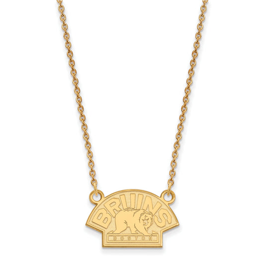 14K Yellow Gold Nhl Logoart Boston Bruins Small Pendant 18 Inch Necklace