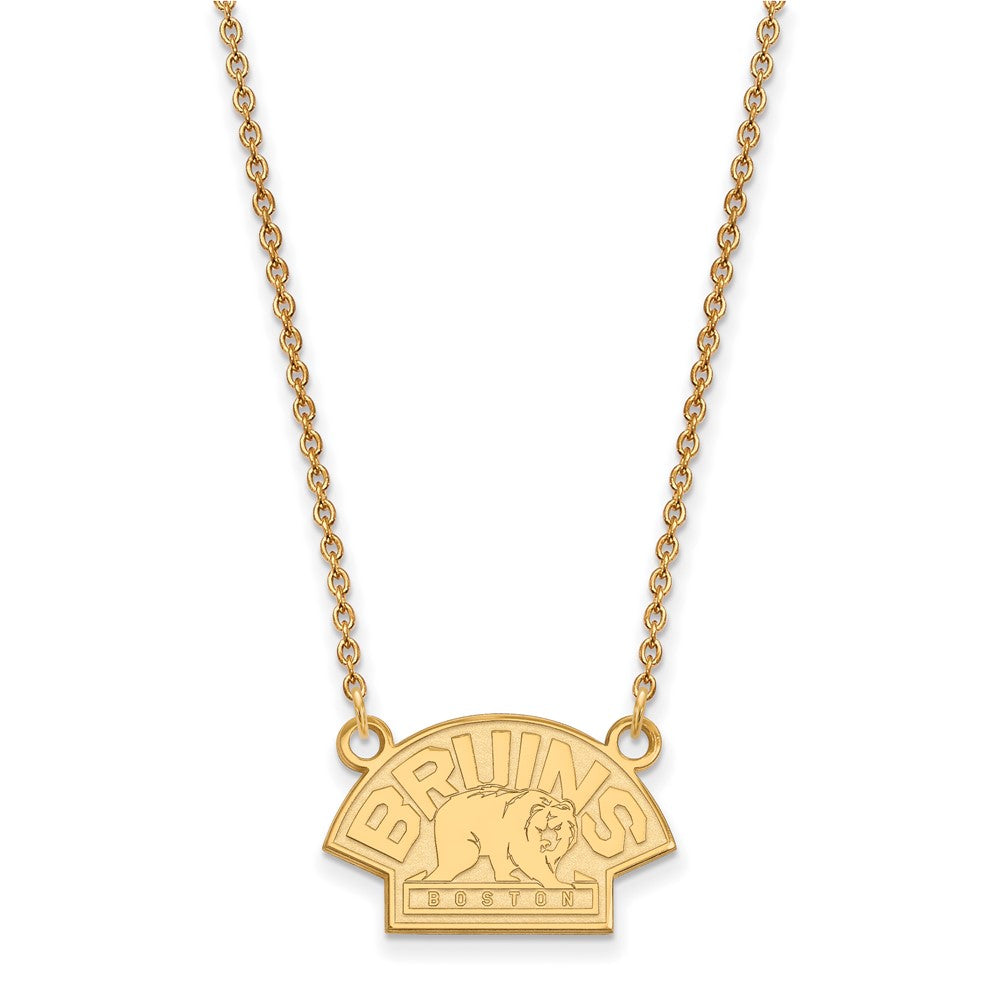Gold Plated Sterling Silver Nhl Logoart Boston Bruins Small Pendant 18 Inch Necklace