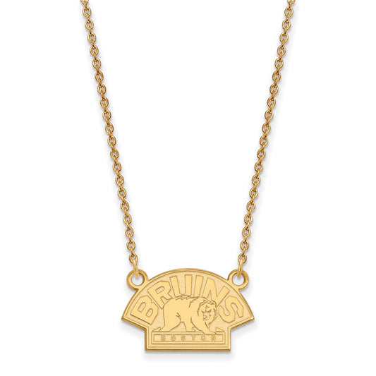 Gold Plated Sterling Silver Nhl Logoart Boston Bruins Small Pendant 18 Inch Necklace